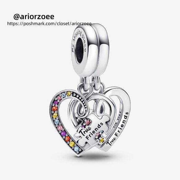 Pandora Puzzle Piece Hearts Splittable Friendship Dangle Charm - Picture 1 of 6